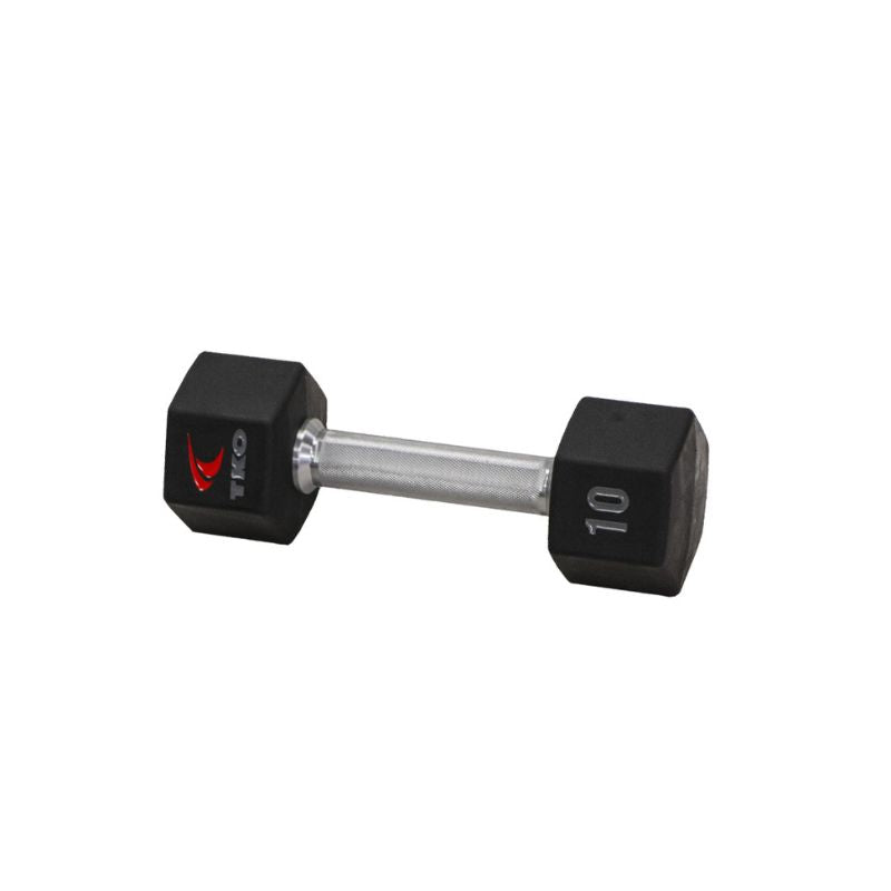 TKO 5-50lb Tri-Grip Urethane Hex Dumbbell Set with 3-Tier Rail Rack - Image 3