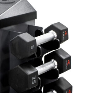 Alternative view of TKO 8-Pair Tri-Grip Urethane Hex Dumbbell Set with Rack
